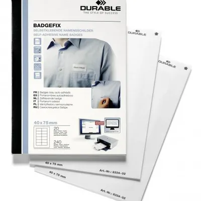 Identyfikator Samoprzylepny z Materiału BadgeFix 40x75mm 20szt. Biały /Durable 833402