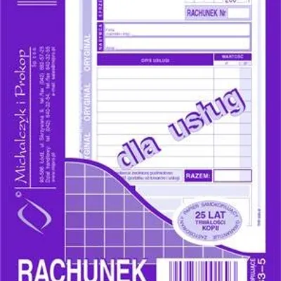 Rachunek Dla Zwol. z VAT (dla Usług) A6 Oryg.+1k Pion 233-5 /MiP