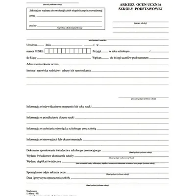 Arkusz Ocen dla Uczniów Szk. Podst. (MEN-I/37a/2) 4xA4 /W-X