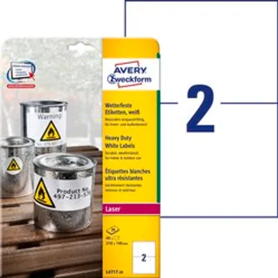 Etykiety Samoprzylepne Heavy Duty Avery 210x148 20/A4 A'2 Białe No.L4717-20