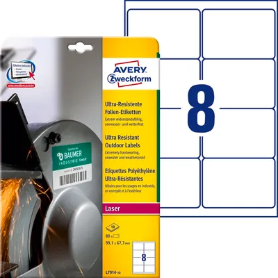 Etykiety Polietylenowe Ultra Resistant Avery 99,1x67,7 8/A4 A'10 Białe No.L7914-10
