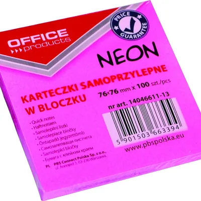 Bloczek Samoprzylepny 76x76 Różowy Neon /Office Products