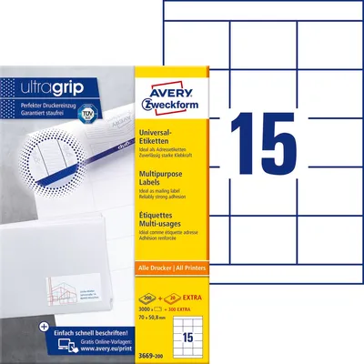 Etykiety Samoprzylepne Avery 70x50.8 15/A4 A'200 Białe No.3669-200