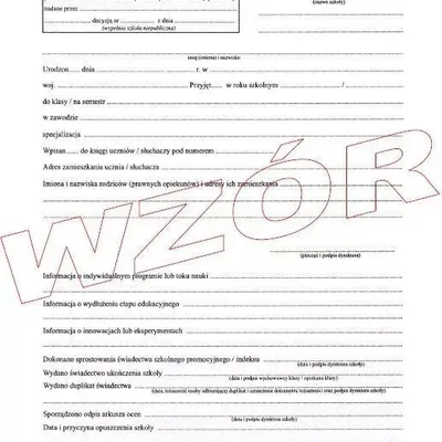 Arkusz Ocen MEN-I/40/2 dla Uczniów z Upośl. Gimnazjum /W-X