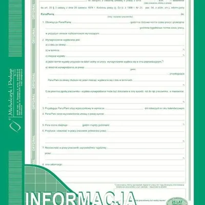 Informacja dla Pracownika A4 Oryg.+1k Pion 500-A /MiP