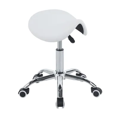Taboret obrotowy siodło RIDER biały na kółkach