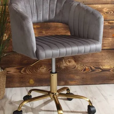 Mały fotel obrotowy w stylu glamour z przeszyciami COMBO szary velvet