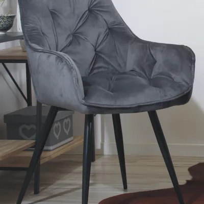 Krzesło fotelowe z podłokietnikami AURORA | szary welur, styl loft
