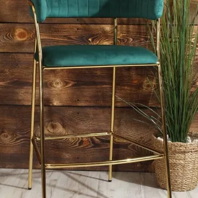 Eleganckie krzesło barowe w stylu glamour MARGO zielony welur /złoty