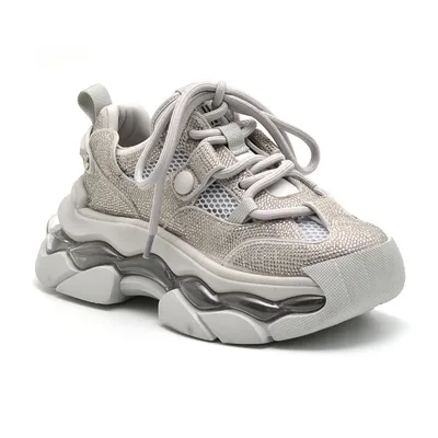 Srebrne sneakersy scaviola bogato zdobione cekinami