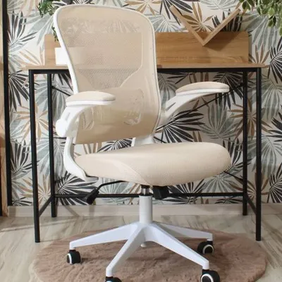 Ergonomiczny fotel młodzieżowy z podnoszonymi podłokietnikami LUIS beżowo-biały