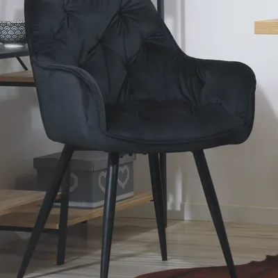 Krzesło fotelowe z podłokietnikami AURORA | czarny welur, styl loft