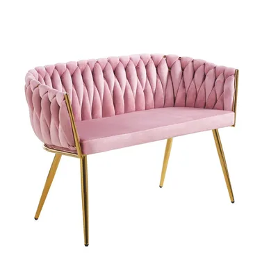 Sofa ROSA w różowym welurze ze złotymi elementami