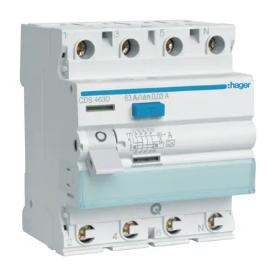 HAGER CDS463D Wyłącznik różnicowoprądowy 3P+N 63A/30mA Typ A QuickConnect