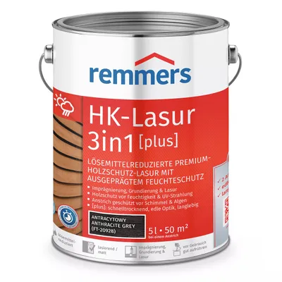 Remmers HK-Lazura 3w1 Plus Antracytowy 5 L – impregnat do drewna zewnętrznego