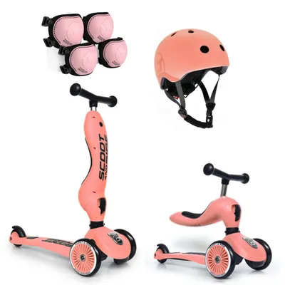 Jeździk i Hulajnoga Peach 2W1 + kask + ochraniacze