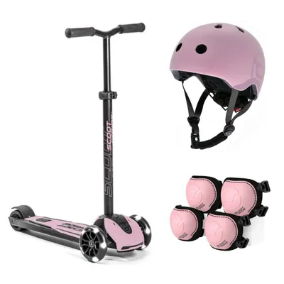 Hulajnoga składana ze świecącymi kółkami Scootandride Highwaykick 5 LED Rose + kask + ochraniacze