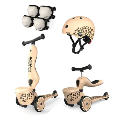 Jeździk i Hulajnoga Scootandride Leopard lines 2W1 z zamykanym schowkiem + kask + ochraniacze
