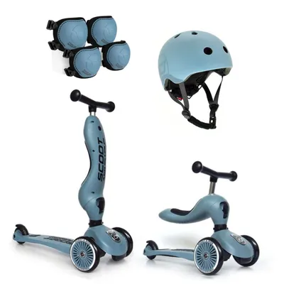 Jeździk i Hulajnoga Scootandride Steel 2W1 + kask + ochraniacze