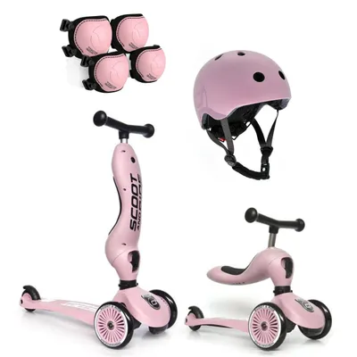 Jeździk i Hulajnoga Scootandride Rose 2W1 + kask + ochraniacze