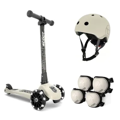 Hulajnoga składana ze świecącymi kółkami Scootandride Highwaykick 3 LED Ash + kask + ochraniacze