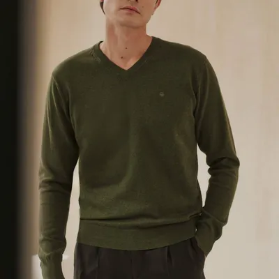 Zielony sweter męski V-neck bawełna
