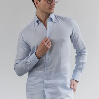 Niebieska koszula button down z czystego lnu