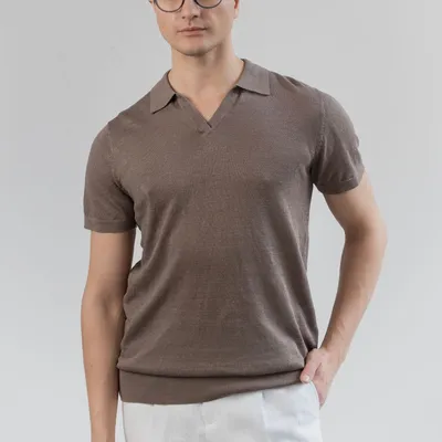 Swetrowa koszulka polo 100% len kolor taupe