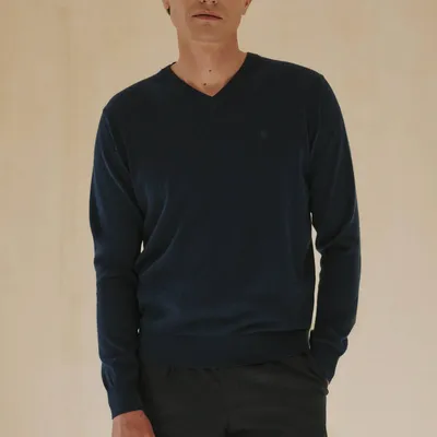 Granatowy sweter męski V-neck bawełna