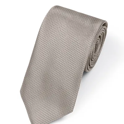 Beżowy krawat męski z jedwabiu 100% – włoski, klasyczny, 8 cm