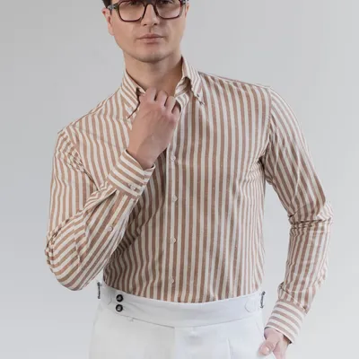 Koszula w brązowe szerokie paski Button Down