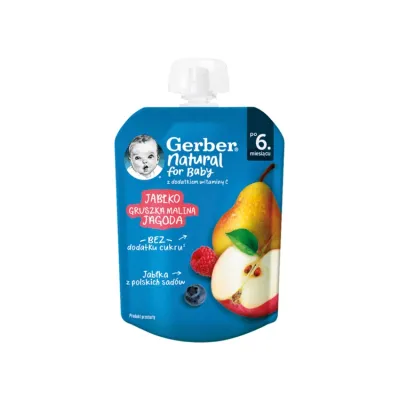 Gerber Natural mus w tubce po 6 miesiącu Jabłko Gruszka Malina Jagoda 80 g