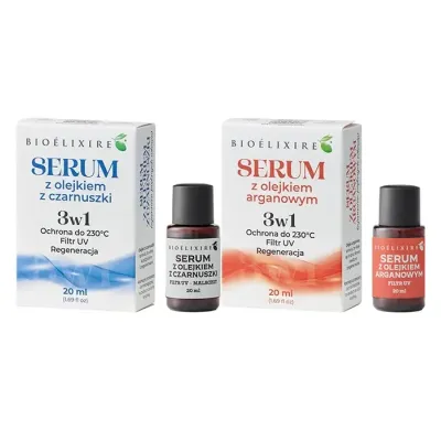 Bioelixire zestaw silikonowe serum do włosów Argan 20 ml + serum Czarnuszka 20 ml