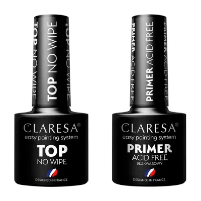 Claresa zestaw do manicure hybrydowego top hybrydowy Claresa Top No Wipe + primer bezkwasowy