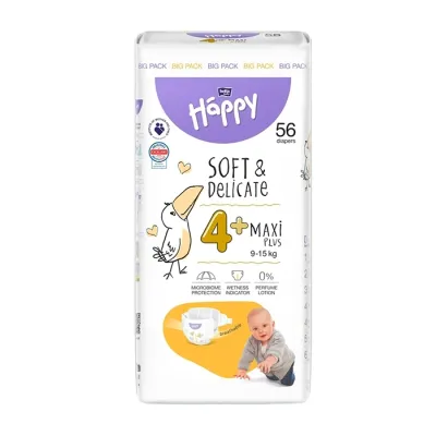 Bella Baby Happy Soft & Delicate 4+ Maxi Plus 9-15kg pieluchy 56 sztuk