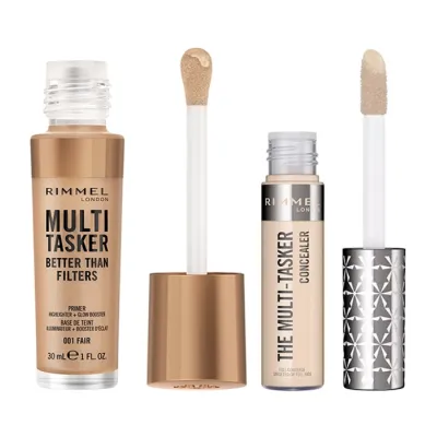Rimmel Multi-Tasker zestaw korektor 10 Porcelain + baza rozświetlająca Better Than Filters 01 Fair