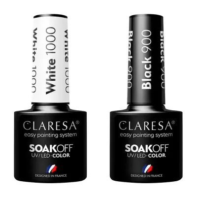 Claresa Soak Off UV LED Color zestaw lakierów hybrydowych white 1000 + black 900