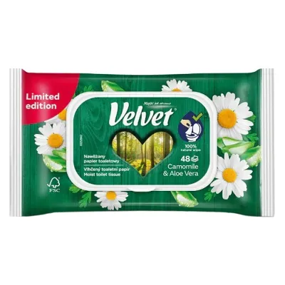 Velvet Camomile & Aloe Vera nawilżany papier toaletowy 48 sztuk