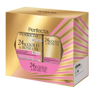 Perfecta 24k Gold & Rose Oil zestaw do pielęgnacji twarzy krem do twarzy 70+ + krem pod oczy