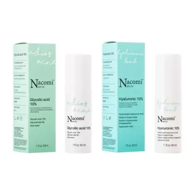 Nacomi Next Level zestaw serum Hyaluronic Bomb Kwas Hialuronowy 10% + Fix It Up Niacynamide 15%