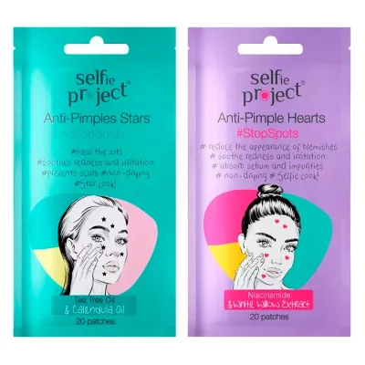 Selfie Project zestaw plastrów punktowych na wypryski Anti - Pimple Stars + Anti - Pimple Heart