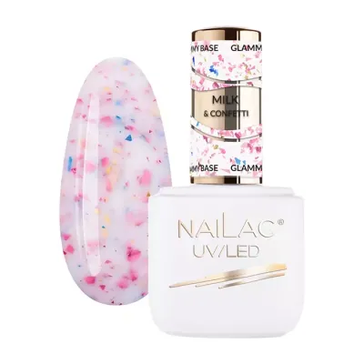 NaiLac Glammy Base baza kauczukowa Milk & Confetti 7ml