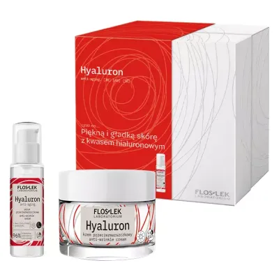 FLOSLEK HYALURON ANTI-AGING ZESTAW PREZENTOWY DO PIELĘGNACJI TWARZY SERUM + KREM NA DZIEŃ
