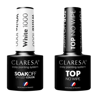 Claresa Soak Off UV LED Color zestaw lakierów hybrydowych white 1000 + top hybrydowy