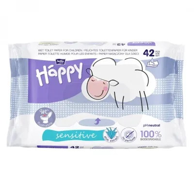 Bella Baby Happy Sensitive nawilżany papier toaletowy 42 sztuki