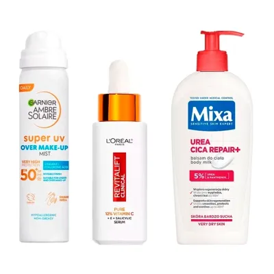 Zestaw kosmetyków mgiełka ochronna 75 ml + serum do twarzy 30 ml + balsam do ciała 400 ml
