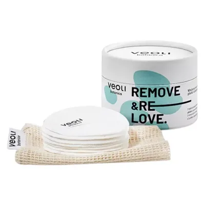 Veoli Botanica Remove&Relove wielorazowe bambusowe płatki kosmetyczne 7 sztuk + woreczek