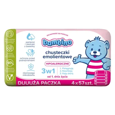 Bambino hipoalergiczne chusteczki emolientowe 3w1 4 x 57 sztuk