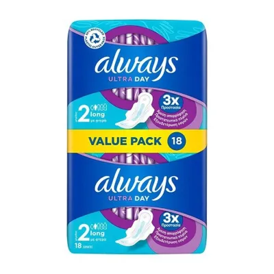 Always Ultra Day podpaski higieniczne ze skrzydełkami 2 Long 18 sztuk