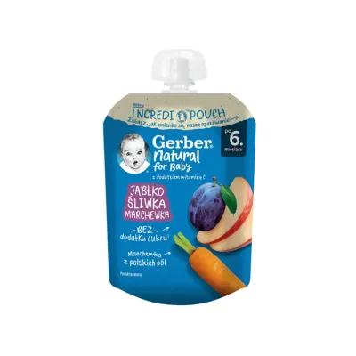 Gerber Natural mus w tubce po 6 miesiącu Jabłko Śliwka Marchewka 80 g
